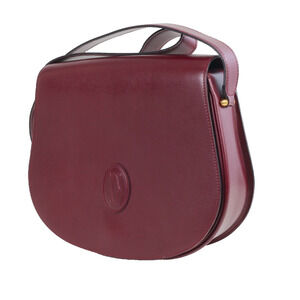 Vintage Cartier Must Line Bordeaux Leather Flap Saddle Shoulder Bag Purse